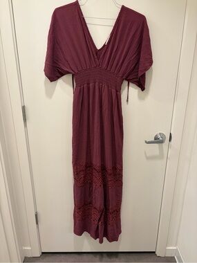 Lovestitch Burgundy Crochet Lace Boho Maxi Dress S/M